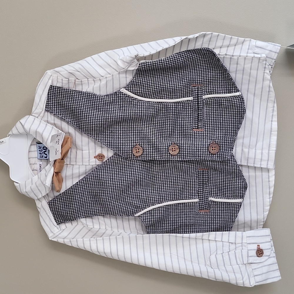 NWT boy's striped shirt with attached vest and bow tie
